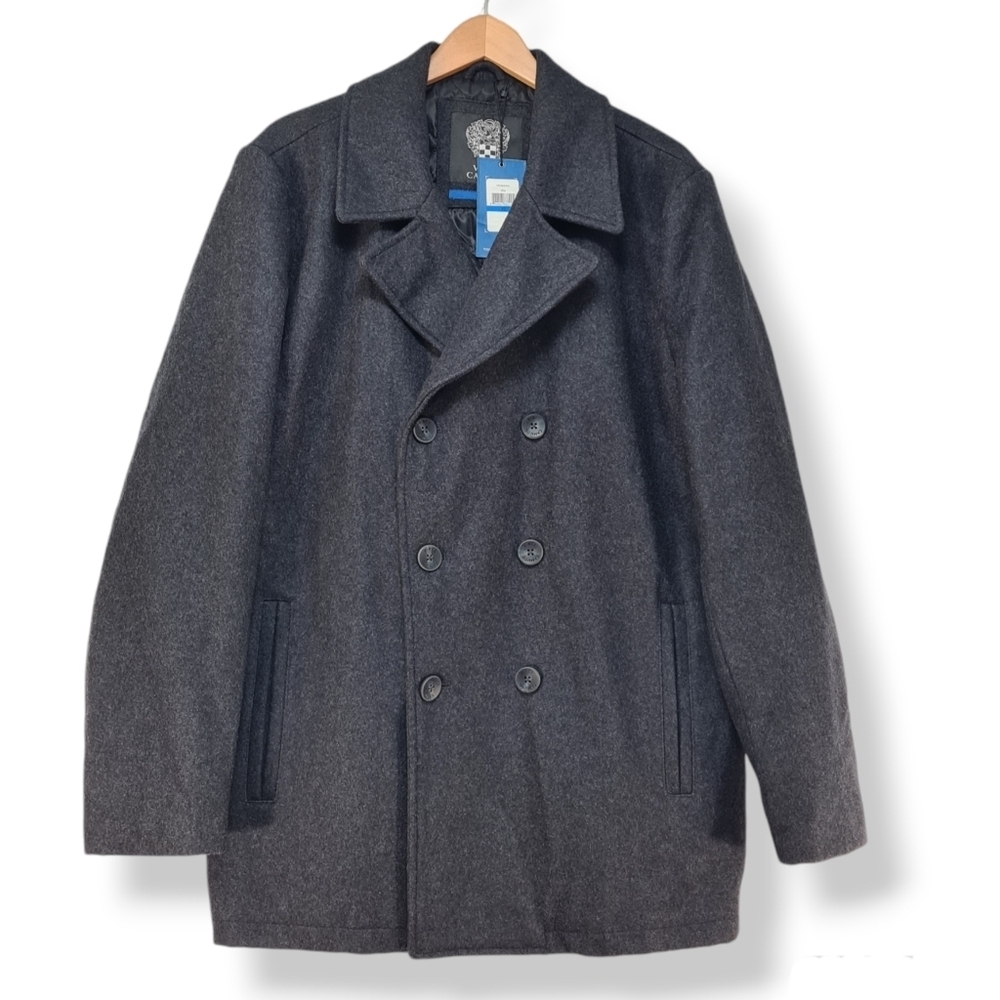 Vince Camuto Men's Charcoal Wool Blend Pea Coat with Quilted Lining Size XL
